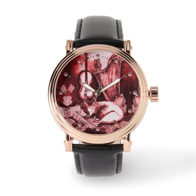 Montre CHAT MUSIQUE AVEC OWL, Blanc Rouge (Recto)