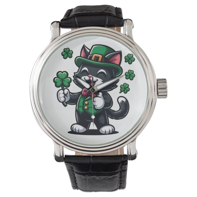 Montre Chat noir avec Clover Lucky (devant)