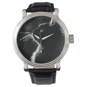 Montre Chat noir brillant
