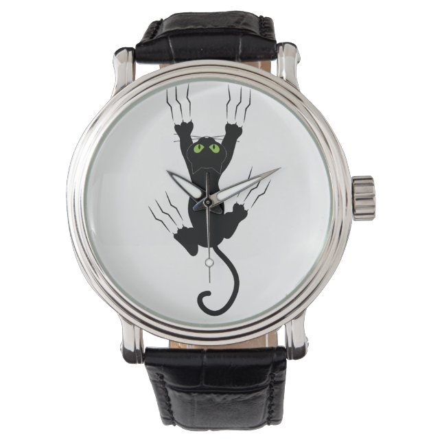 Montre Chat noir drôle avec oeil vert (devant)