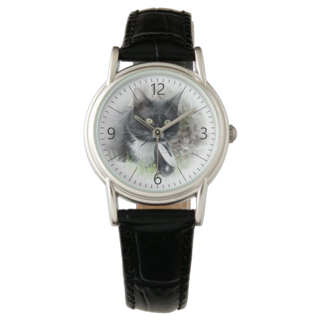Montre Chat noir et souris d'ordinateur (devant)