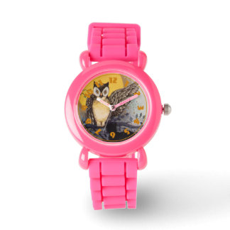 Montre Chat noir Hibou Pleine lune Arbre Nuit