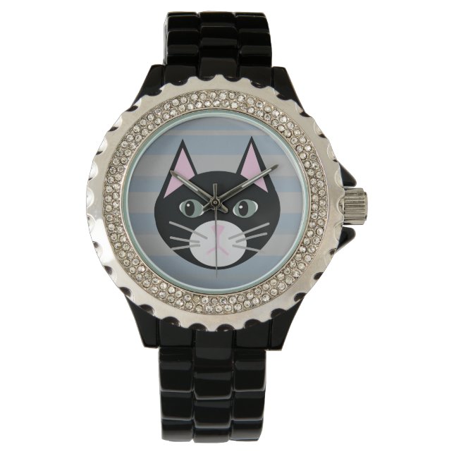 Montre Chat noir, rayures (devant)