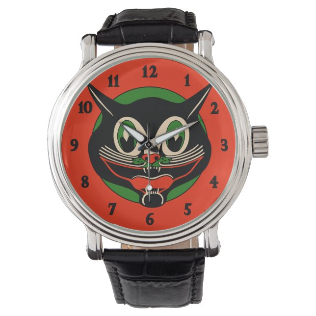Montre Chat noir vintage Halloween (devant)