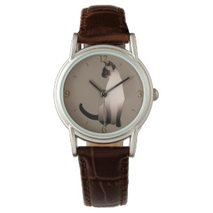 Montre Chat siamois de point de joint sur le Taupe Tan