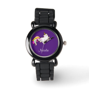 Montre Chat unicorne drôle en violet - ajouter le nom