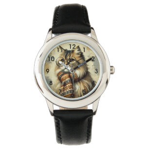 Montre Chat vintage avec lunettes et écharpe