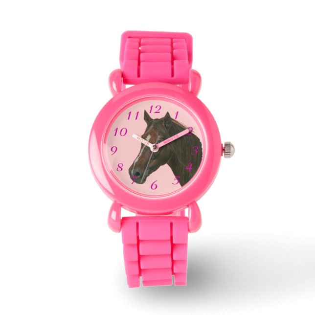 Montre Châtaigne jument cheval portrait équine peinture d (Recto)