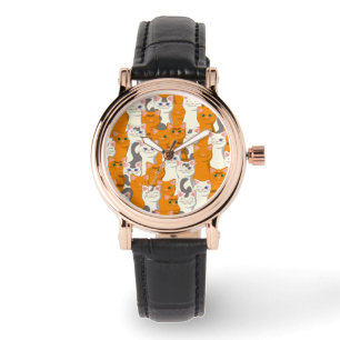Montre Chats blancs et gingembre motif yeux verts yeux bl