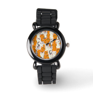 Montre Chats blancs et gingembre motif yeux verts yeux bl
