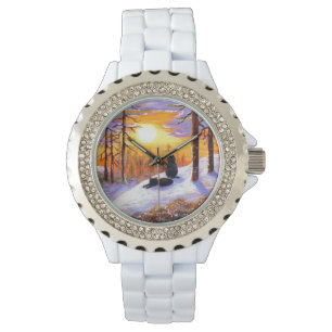 Montre Chats noirs d'hiver Forêt de neige Créationarts