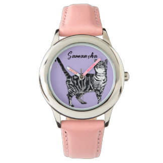 Montre Chatte tigrée noire et blanche Nom Violet 