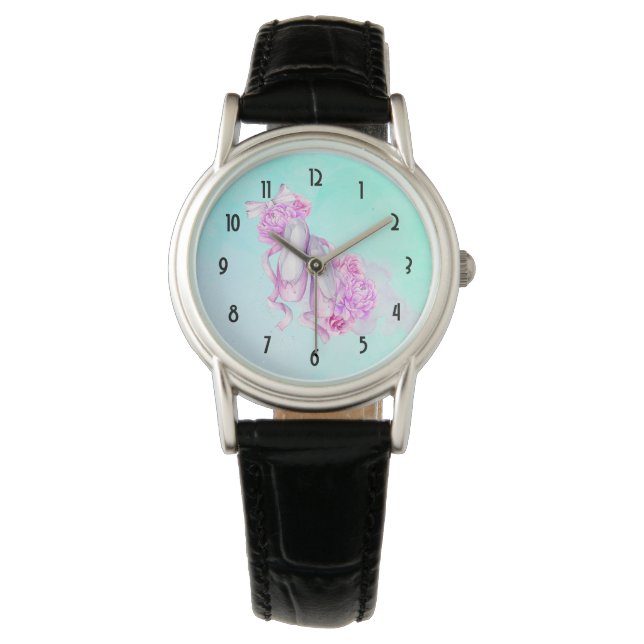 Montre Chaussures de ballet en aquarelle rose avec des pi (devant)