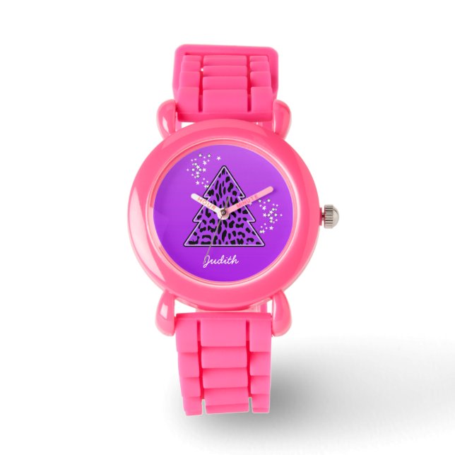 Montre Cheetah Leopard pourpre Arbre de Noël (Recto)