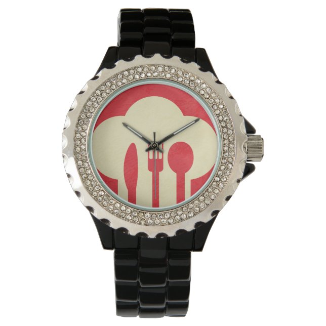 Montre Chef Casquette & Ustensiles sur Rouge (devant)