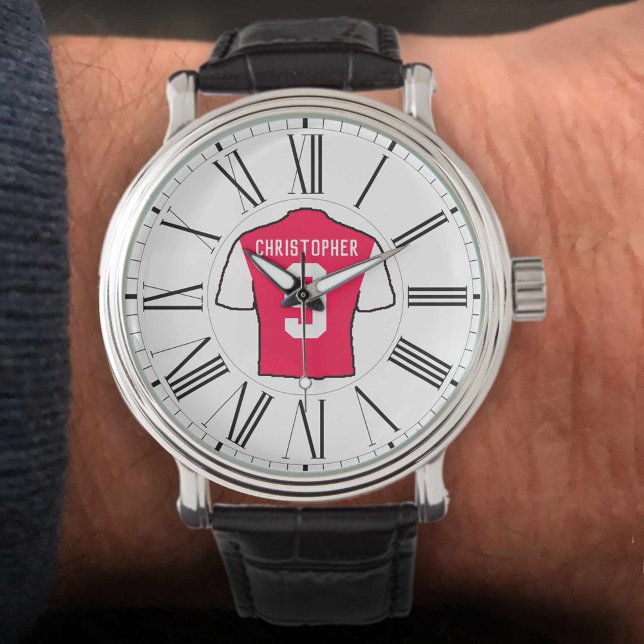 Montre Chemise de football rouge et blanc avec chiffres r (Créateur téléchargé)