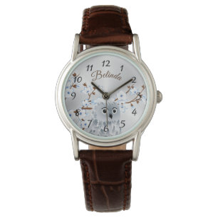 Montre Chênes en fleurs de cerisiers d'argent bleu Owl N