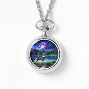 Montre Cheval belge Palomino sous ciel étoilé violet