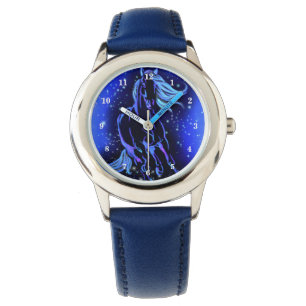 Montre Cheval Bleu Néon Couchant Au Lune Starry Night 