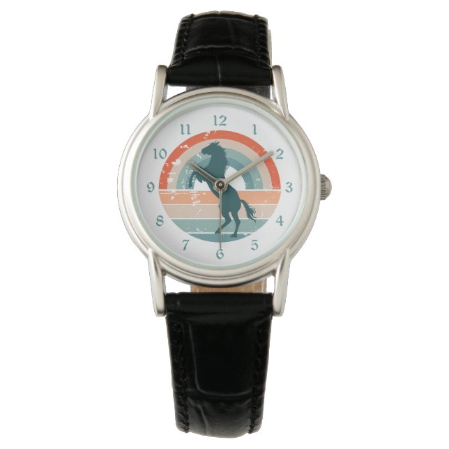 Montre Cheval bleu Retro Arc-en-ciel (devant)
