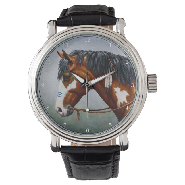 Montre Cheval de guerre Pinto de la baie amérindienne (devant)