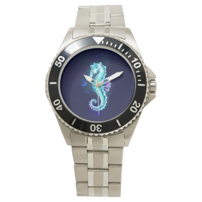 Montre Cheval de mer de glace cristal sur Arrière - plan  (devant)