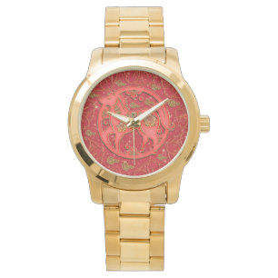 Montre Cheval Floral Or Rouge 2026 Nouvel An Chinois