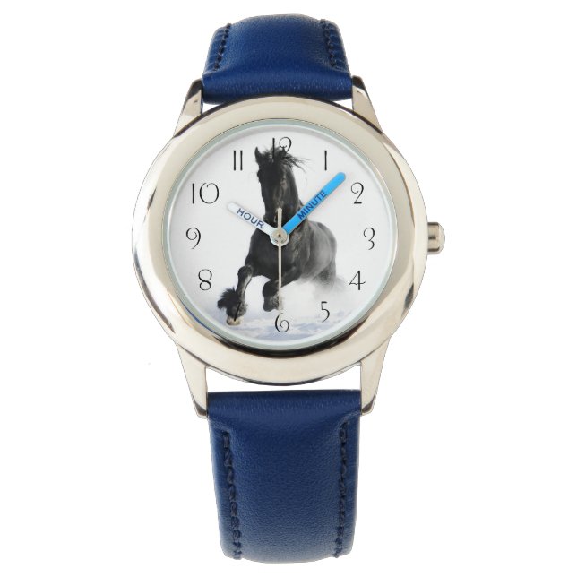 Montre Cheval Friésien Noir En Neige (devant)