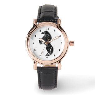 Montre Cheval Sauvage Noir Droit