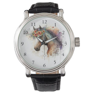 Montre Cheval visage avec couronne de fleurs