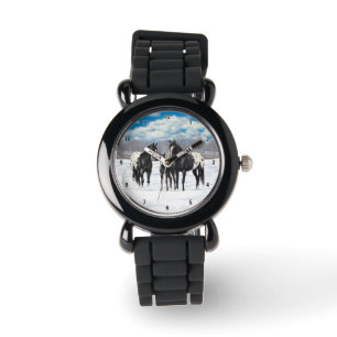 Montre Chevaux Appaloosa Noir En Neige