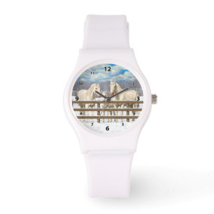 Montre Chevaux Du Quartier Blanc En Neige