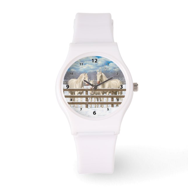 Montre Chevaux Du Quartier Blanc En Neige (Recto)