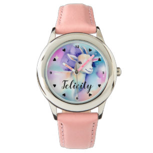 Montre Chèvre de bébé mignonne Arc-en-ciel Nuages Aquarel