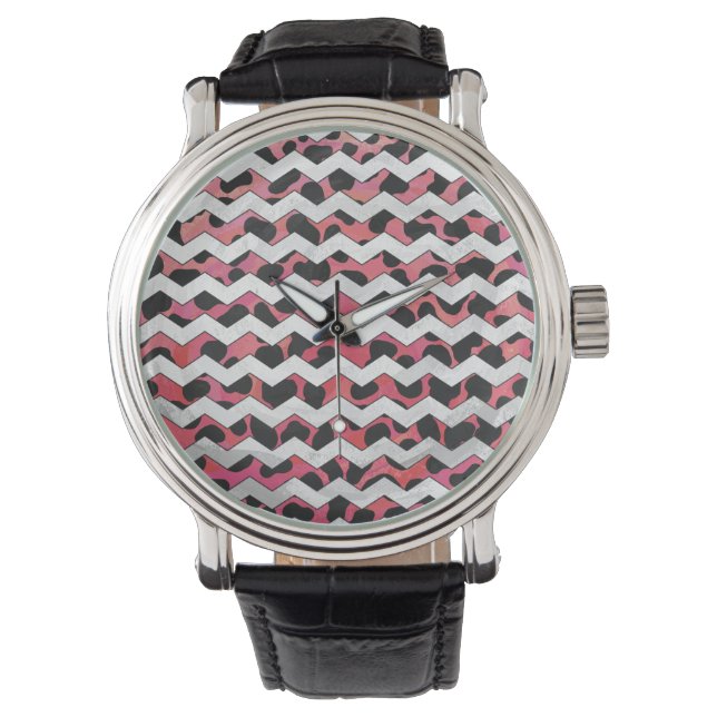 Montre Chevron rose et noir Dalmation (devant)
