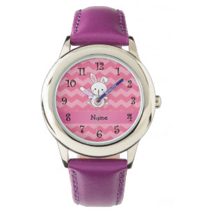 Montre Chevrons nommés personnalisés de rose de lapin