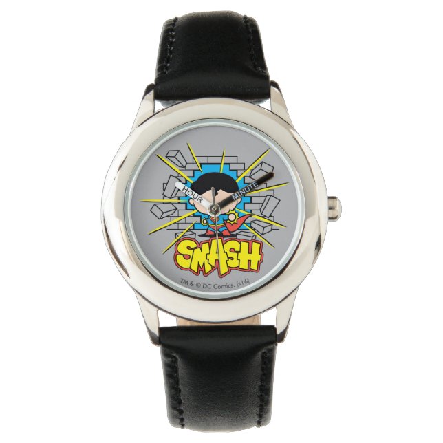 Montre Chibi Superman Frappant À Travers Un Mur De Brique (devant)