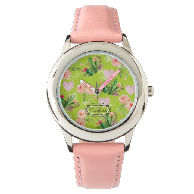 Montre Chic Floral Personnalisé Cactus (devant)