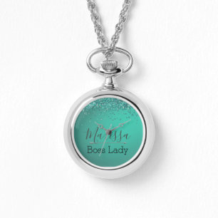 Montre Chic Glitterie Turquoise Personnalisé Boss Lady