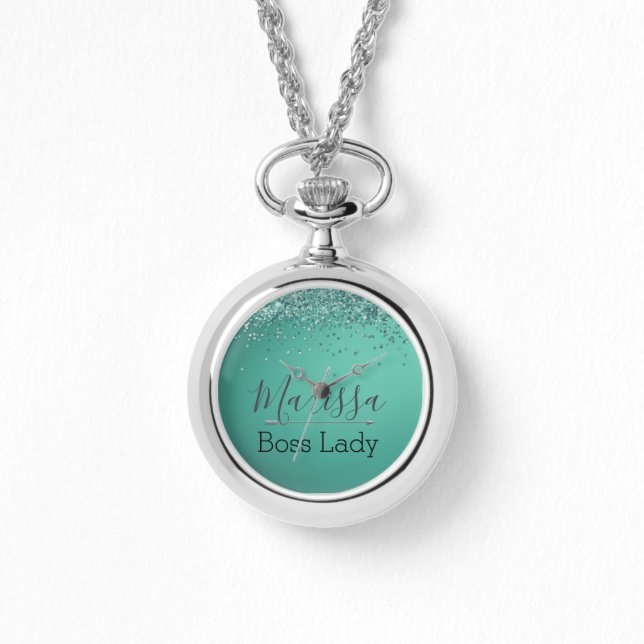 Montre Chic Glitterie Turquoise Personnalisé Boss Lady (Recto)