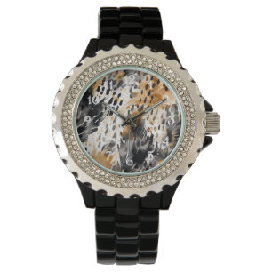 Montre Chic noir bracelet blanc léopard Poster de animal