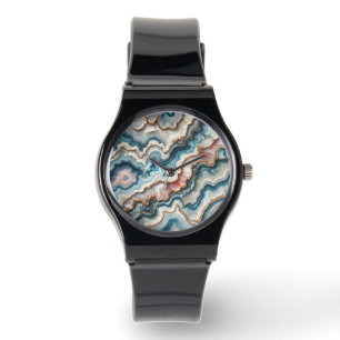 Montre Chic noir Turquoise bleu bleu rose Motif en marbre