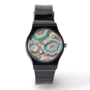 Montre Chic noir Turquoise bleu bleu rose Motif en marbre