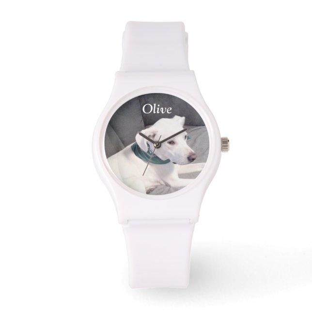 Montre Chien blanc mignon portant Écharpe verte Amateurs  (Recto)
