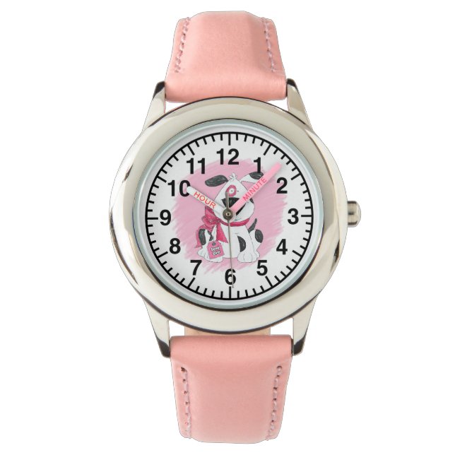Montre Chien caricature noir et blanc Bonne fille avec ro (devant)