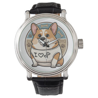 Montre Chien Corgi Mignon avec Motif Os