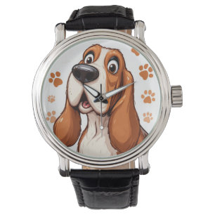Montre Chien de Basset joyeux avec empreintes d'Orange
