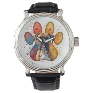 Montre Chien De Boxe En Empreinte D'Aquarelle
