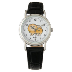 Montre Chien de dessin animé mignon Pomeranian orange & n