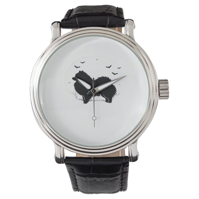 Montre Chien de Poméranie - Halloween Lune Silhouette Cla (devant)
